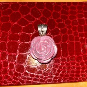 Carolyn Pollack Relios, Sterling 925 carved Rhondonite flower carved rose pend